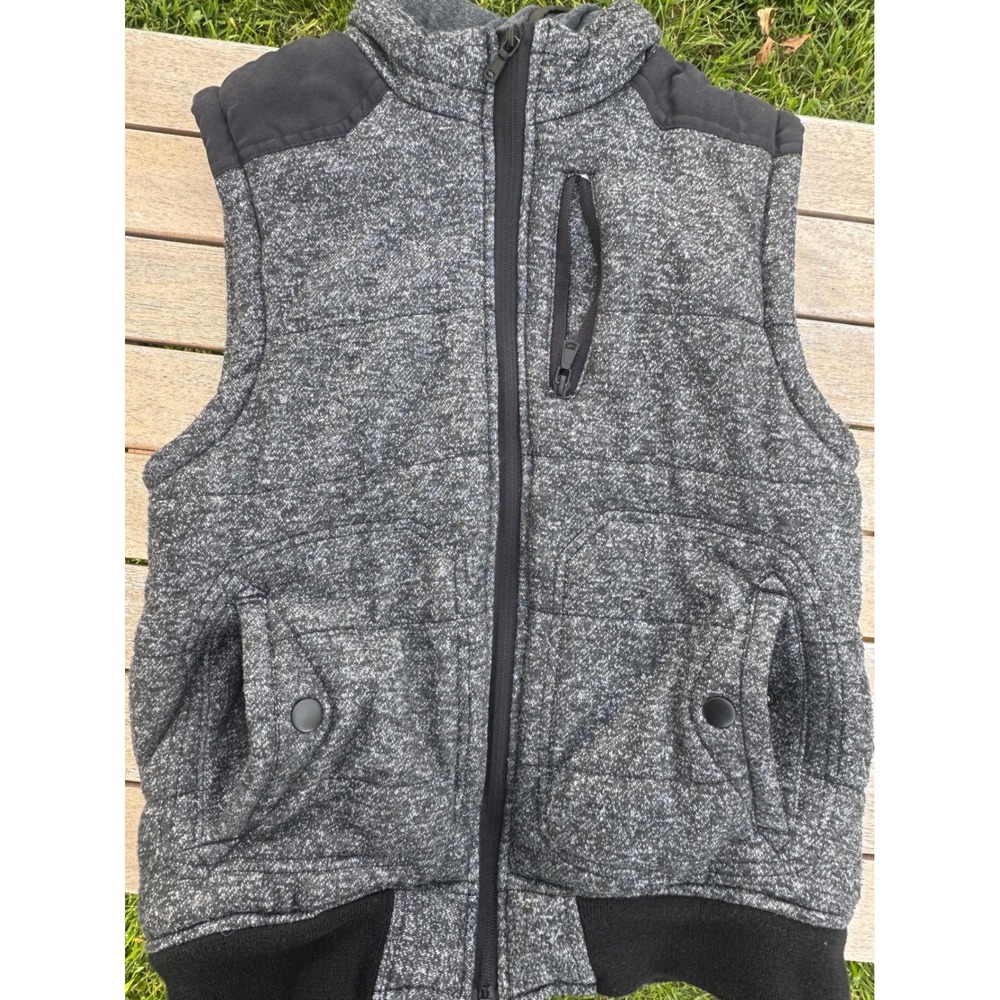 First Wave Boys Gray Marl Hooded Puffer Vest Quilted Full Zip Size 18/20 XL - Picture 3 of 8